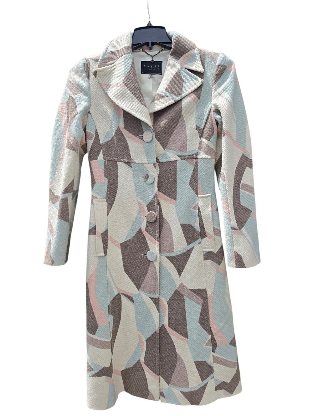​Coast London Geometric Pastel Wool Blend Coat, Size 8, One Of A Kind